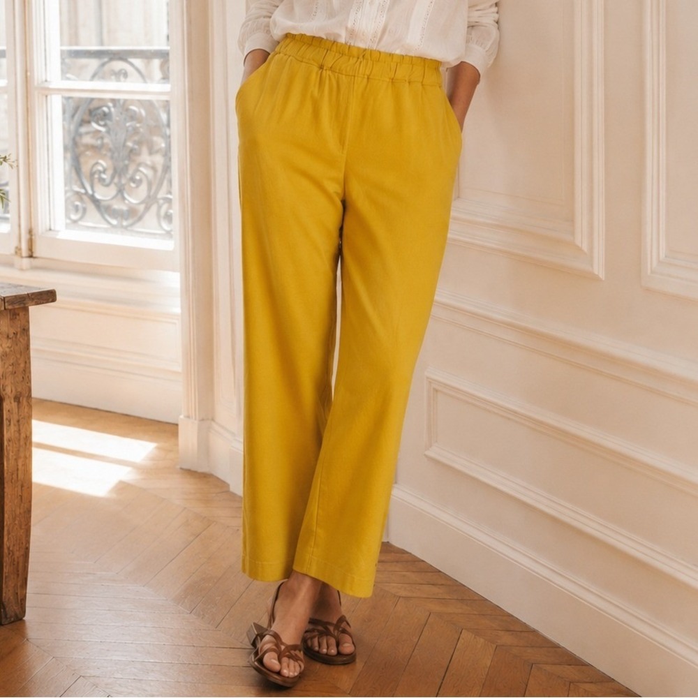 NEW Monpeh Portugal Yellow Linen Cotton Pull On Pants Japanese Size Medium